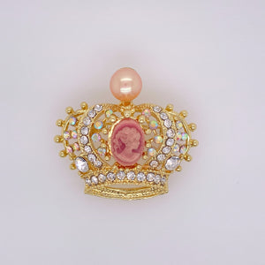 Cultured Freshwater Pearl (8-10mm) & Cubic Zirconia Crown Brooches