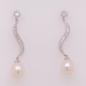 Cultured Freshwater Water Drops Pearl (8-9mm), S shape Stud Earrings - Anna Wang New York 