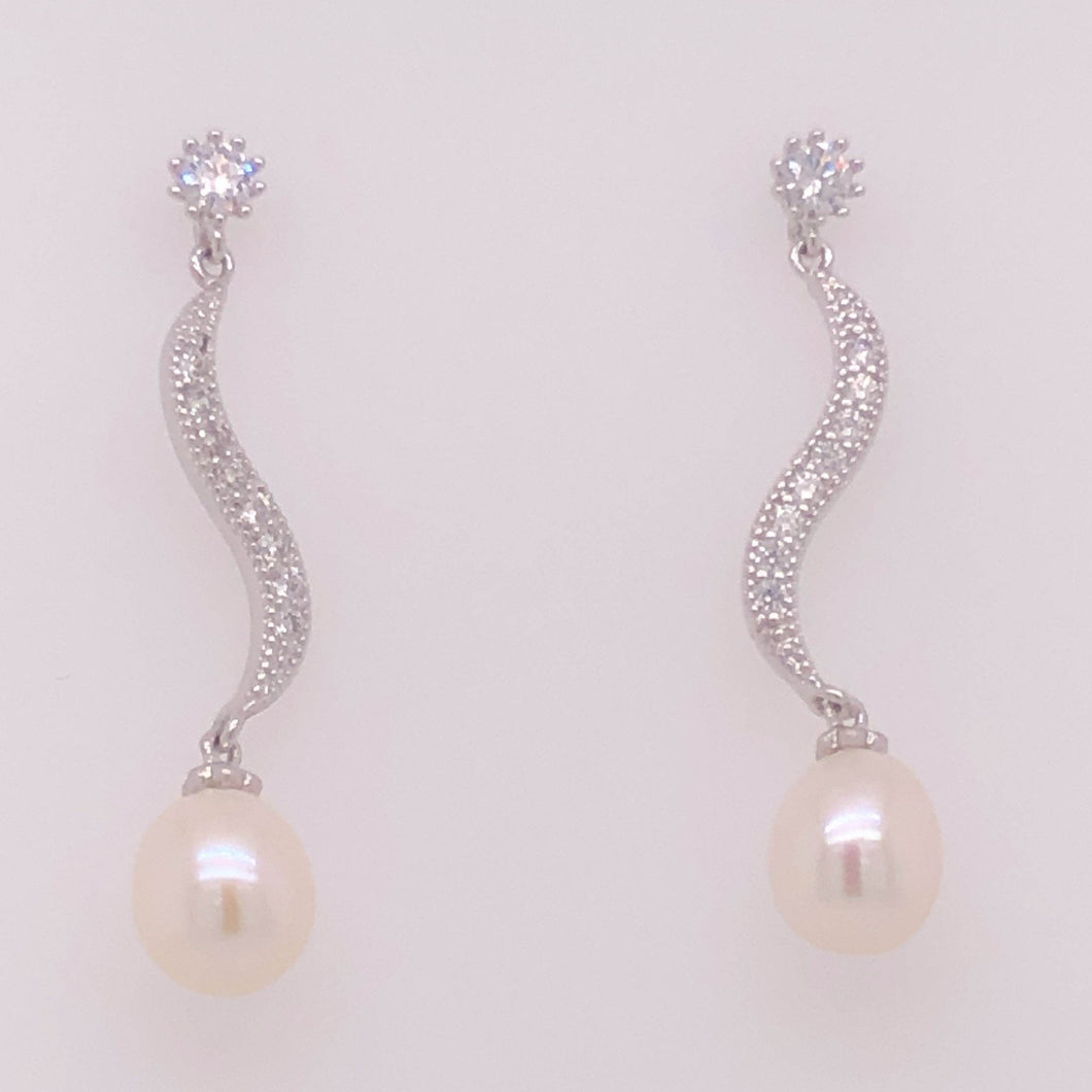 Cultured Freshwater Water Drops Pearl (8-9mm), S shape Stud Earrings - Anna Wang New York 