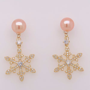 Cultured Freshwater Pearl (7.5-8mm), Snowflake Stud Earrings Earrings Anna Wang New York Inc Pink 