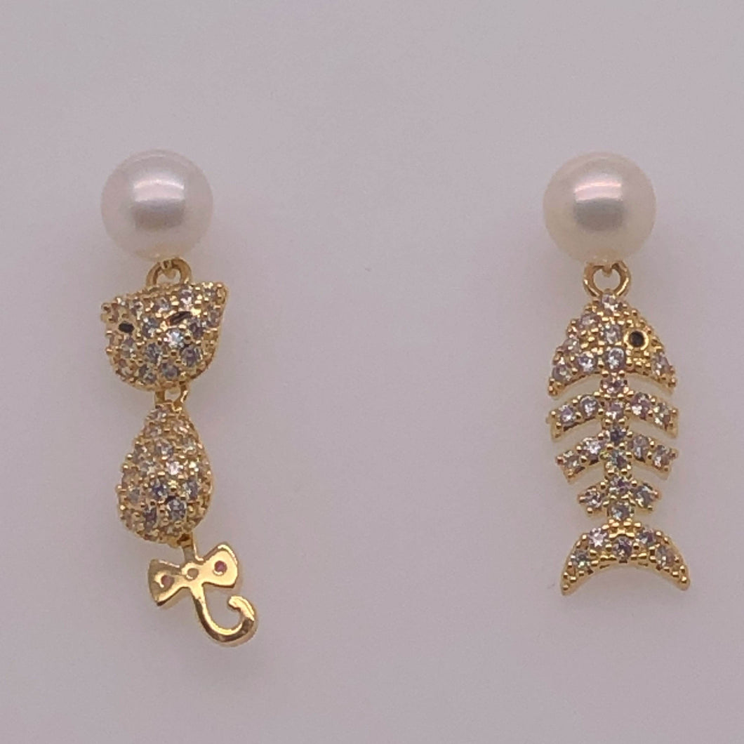 Cultured Freshwater Pearl (9mm), Peacock Stud Earring - Anna Wang New York 